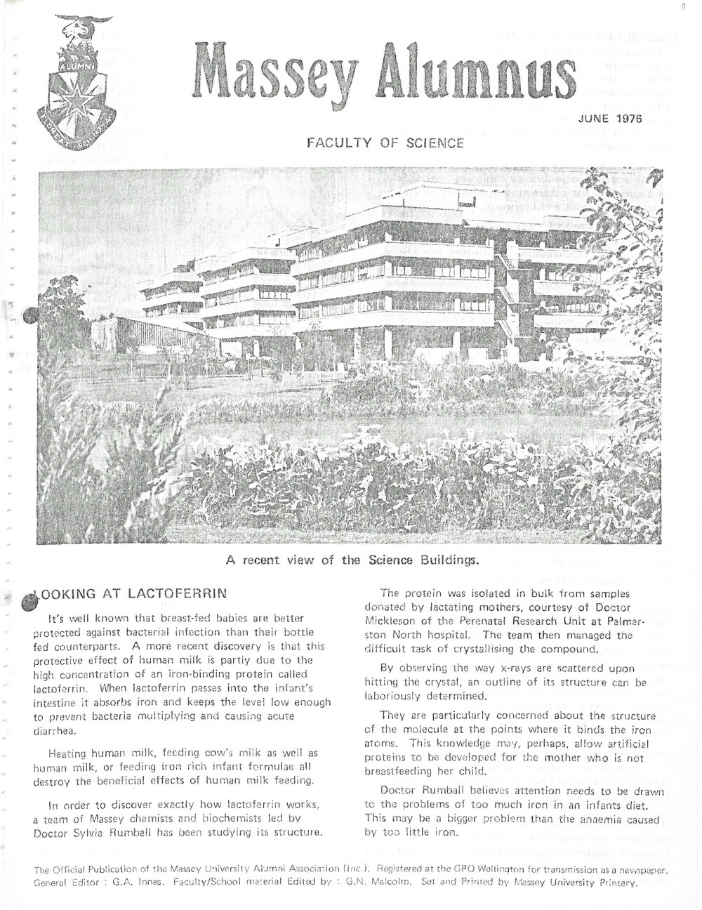 Massey Alumnus - Faculty of Science, June 1976