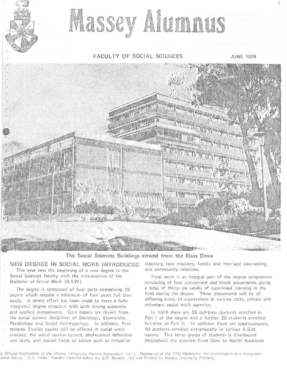 Massey Alumnus - Faculty of Social Sciences, June 1976