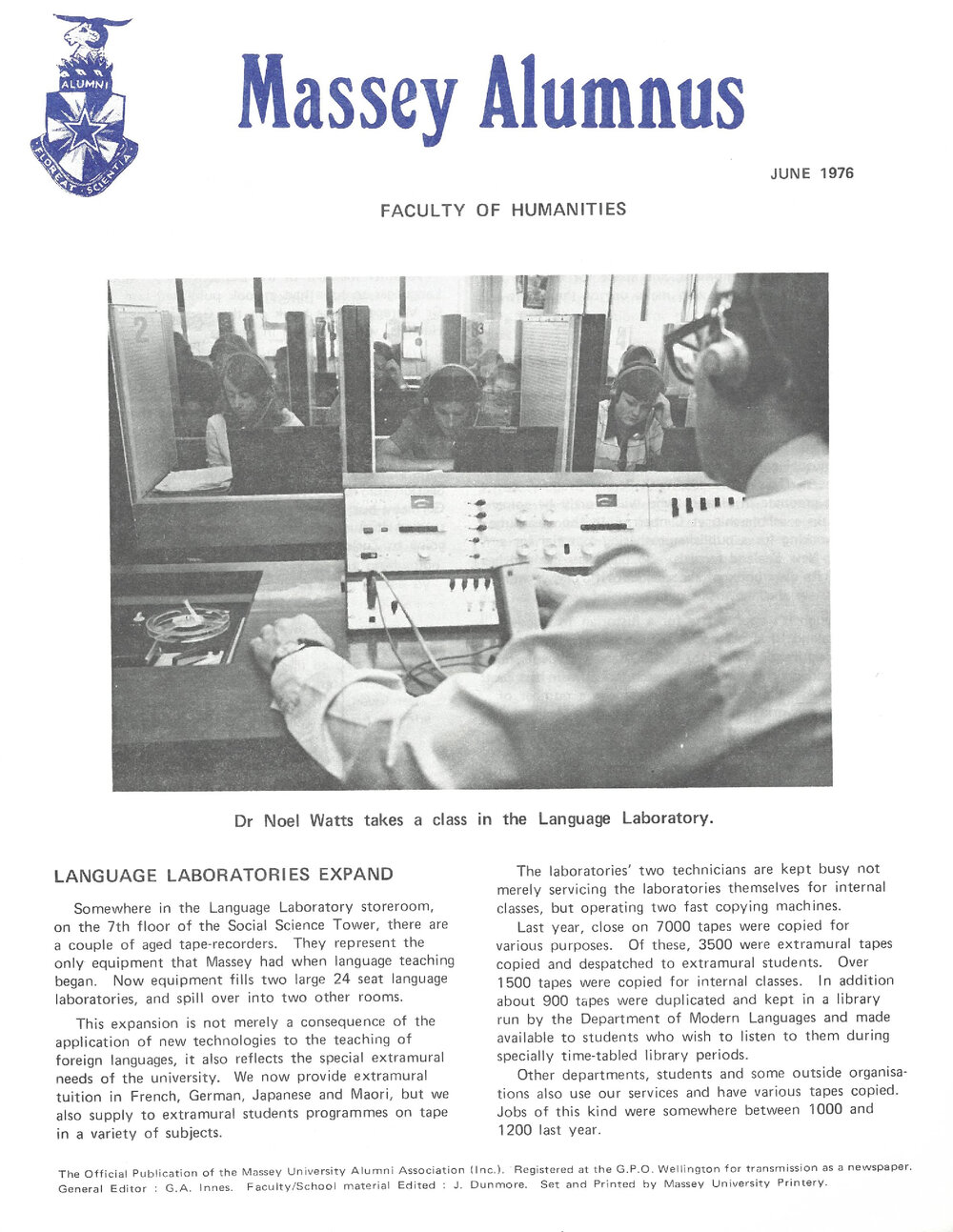 Massey Alumnus - Faculty of Humanities, June 1976