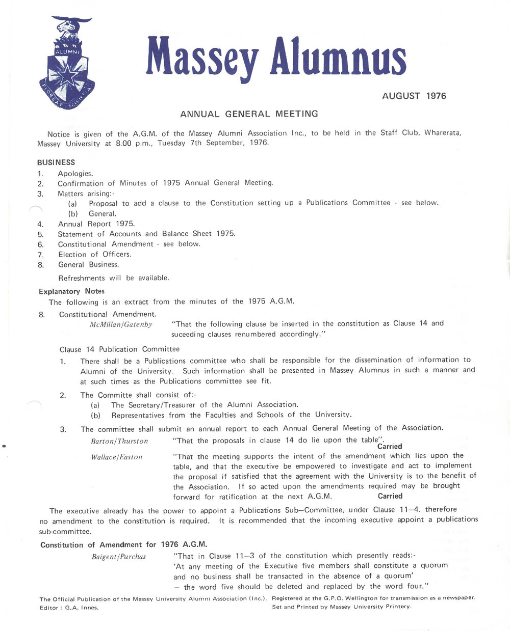 Massey Alumnus - [special issue], August 1976