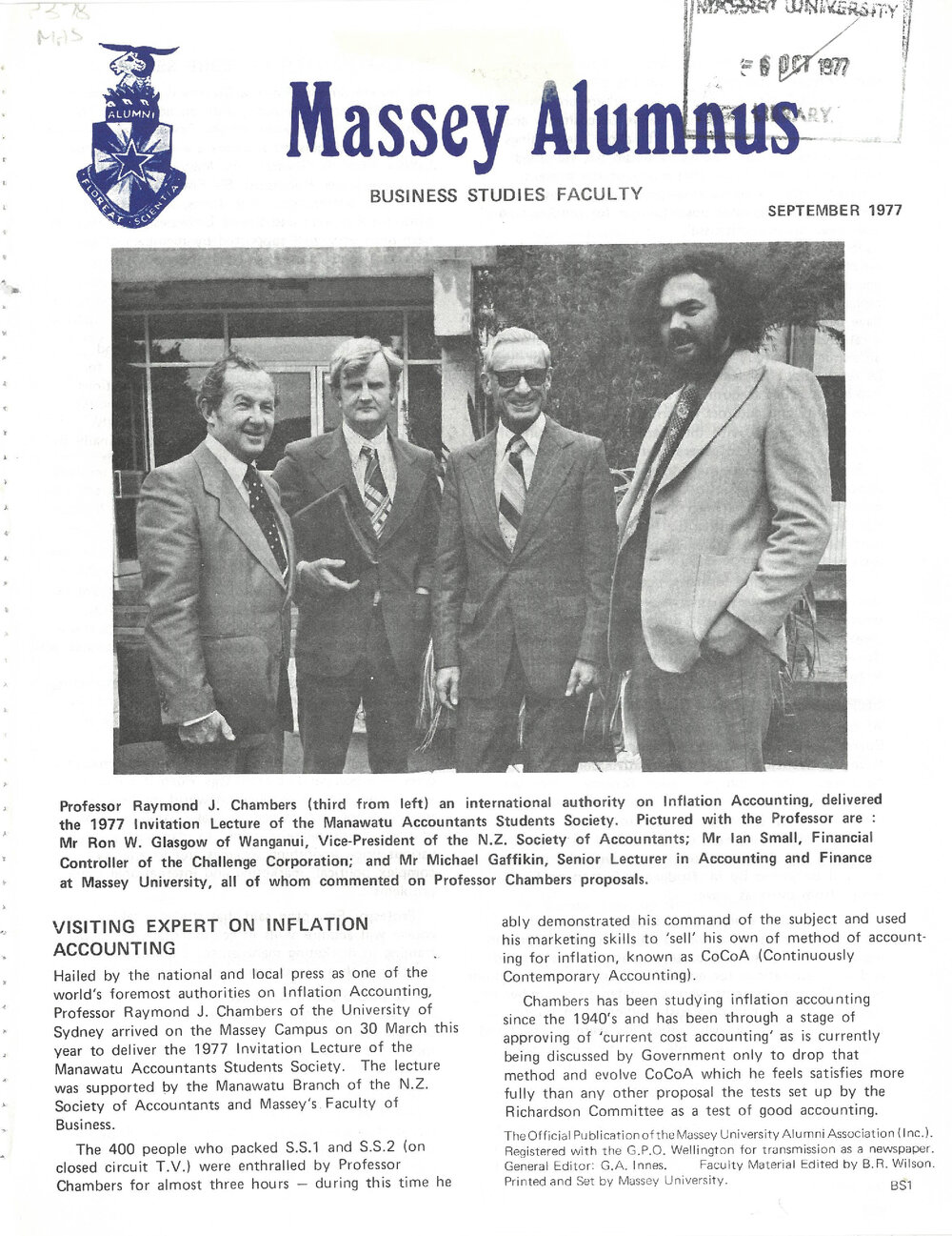 Massey Alumnus - Business Studies Faculty, September 1977