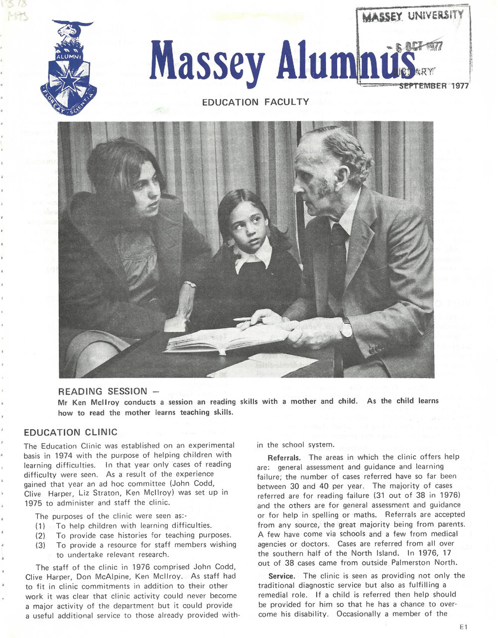 Massey Alumnus - Education Faculty, September 1977