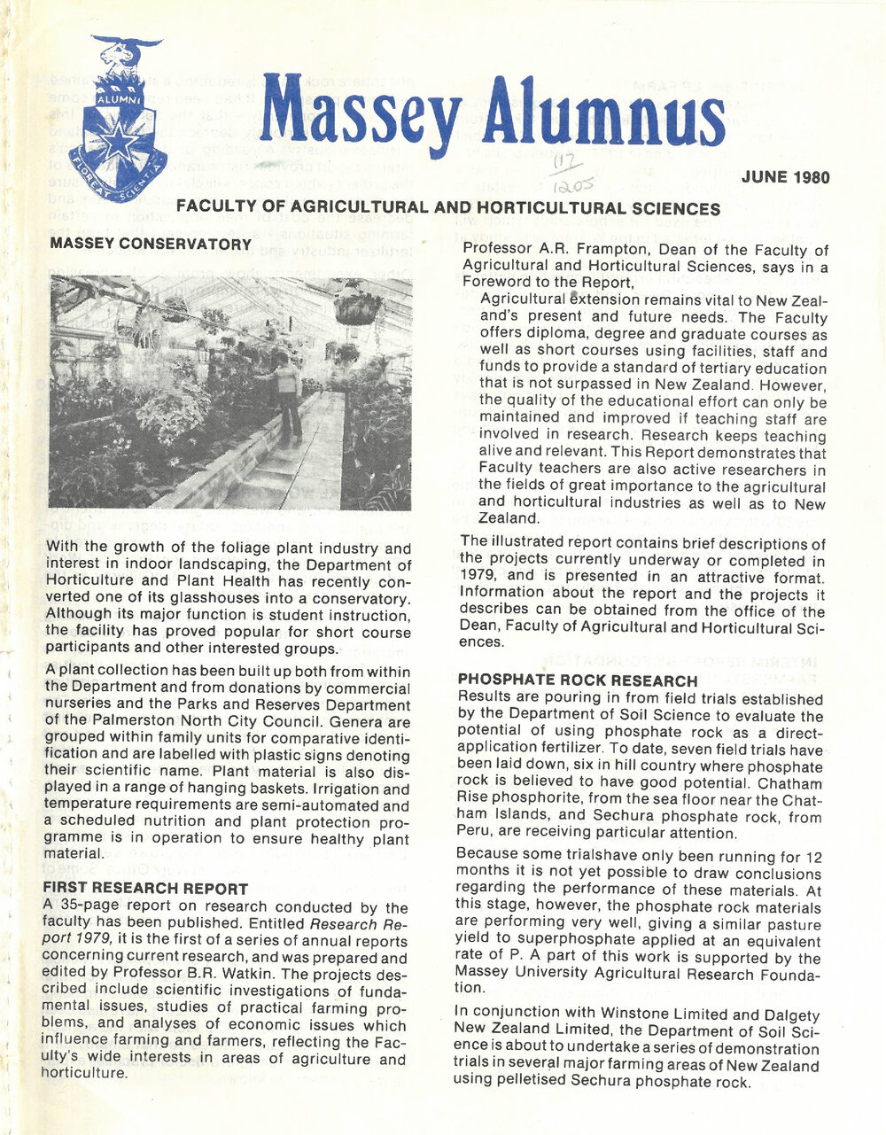 Massey Alumnus - Faculty of Agricultural and Horticultural Sciences, June 1980