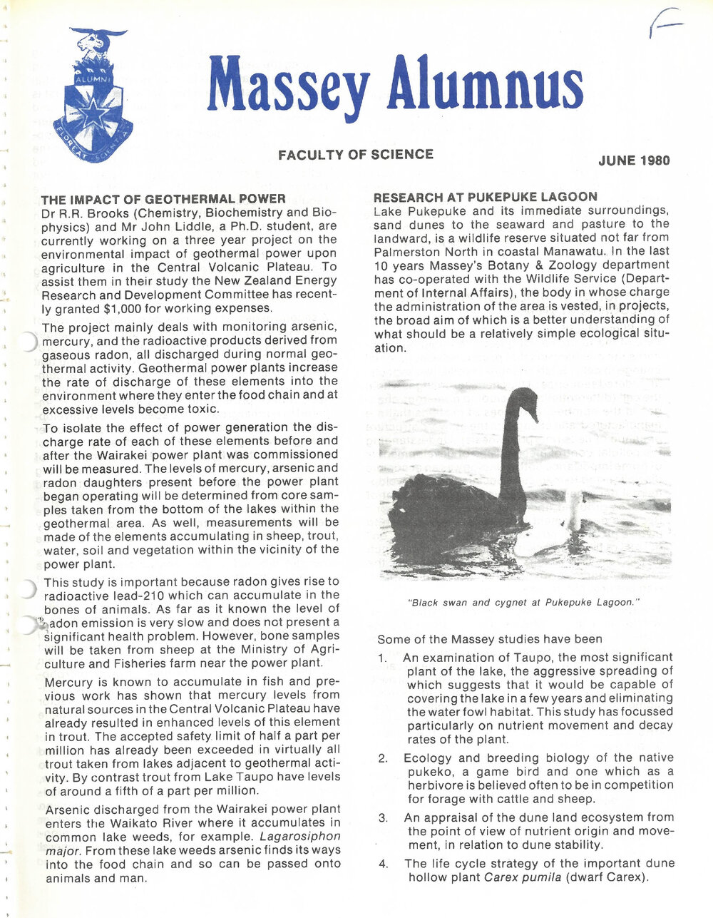 Massey Alumnus - Faculty of Science, June 1980