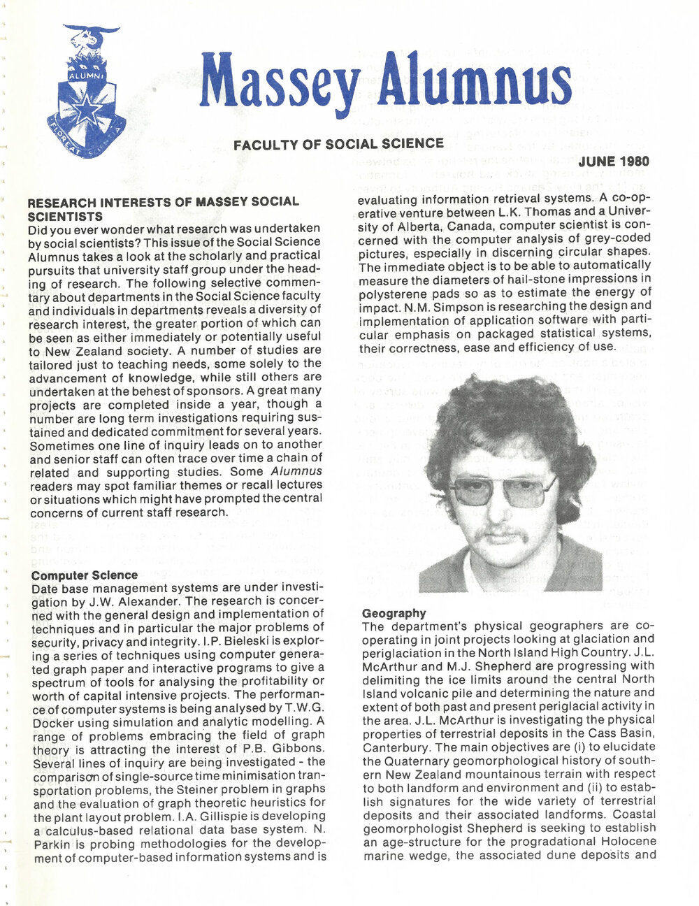 Massey Alumnus - Faculty of Social Science, June 1980