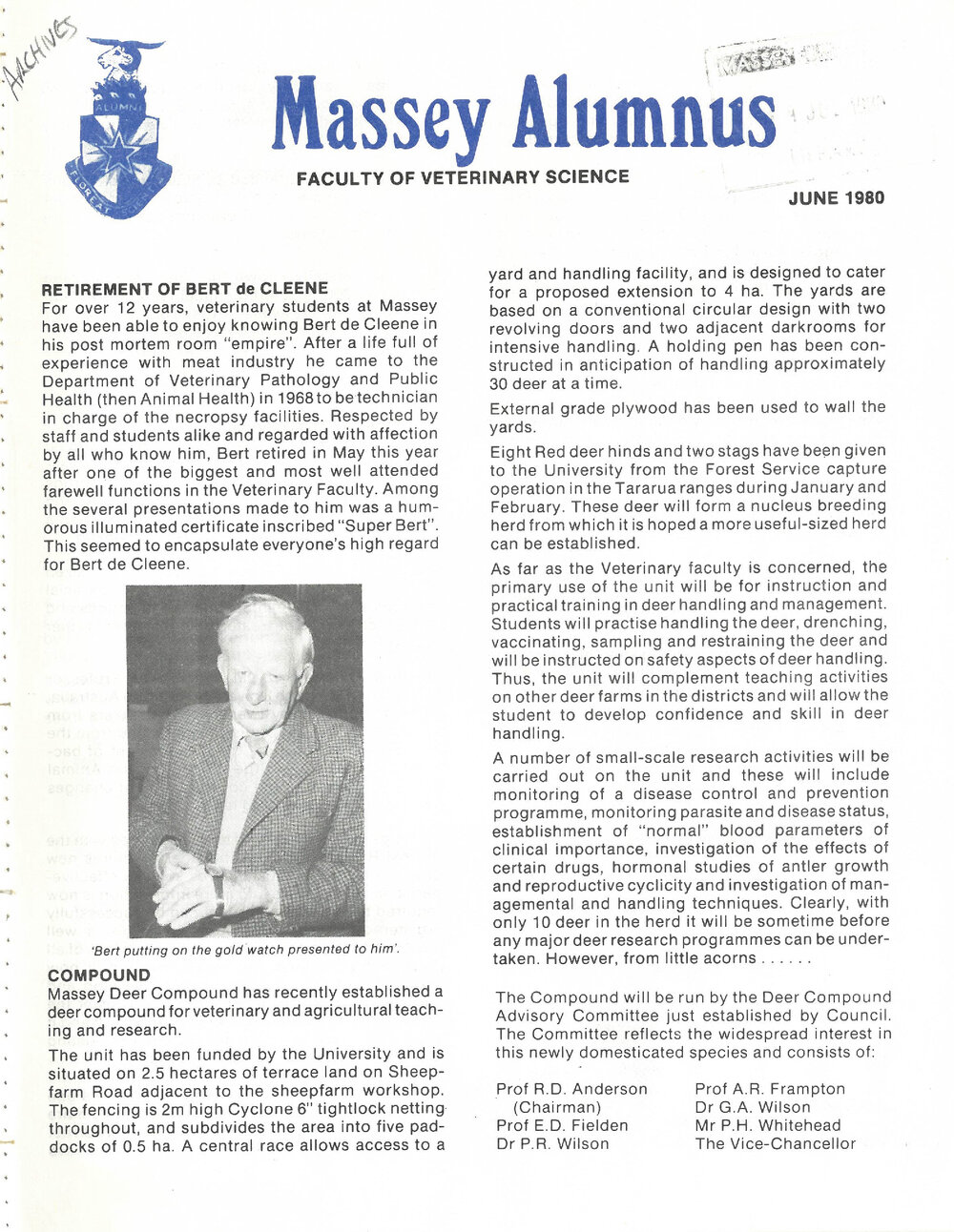Massey Alumnus - Faculty of Veterinary Science, June 1980