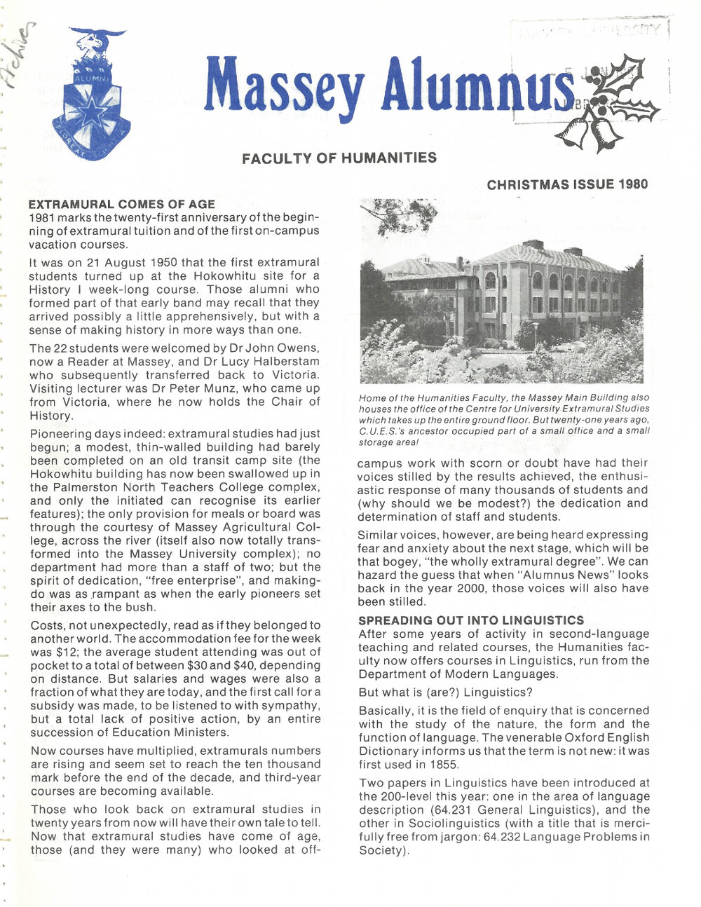 Massey Alumnus - Faculty of Humanities, December 1980