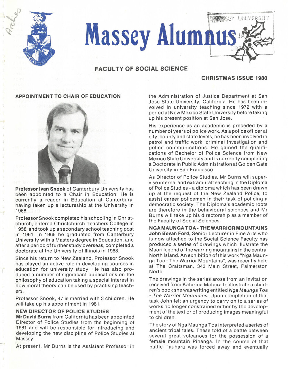 Massey Alumnus - Faculty of Social Science, December 1980