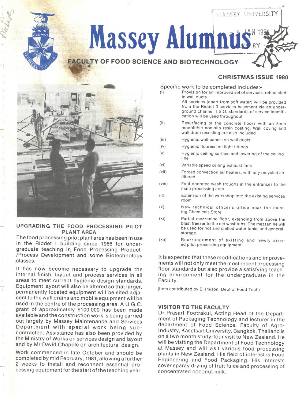 Massey Alumnus - Faculty of Food Science and Biotechnology, December 1980