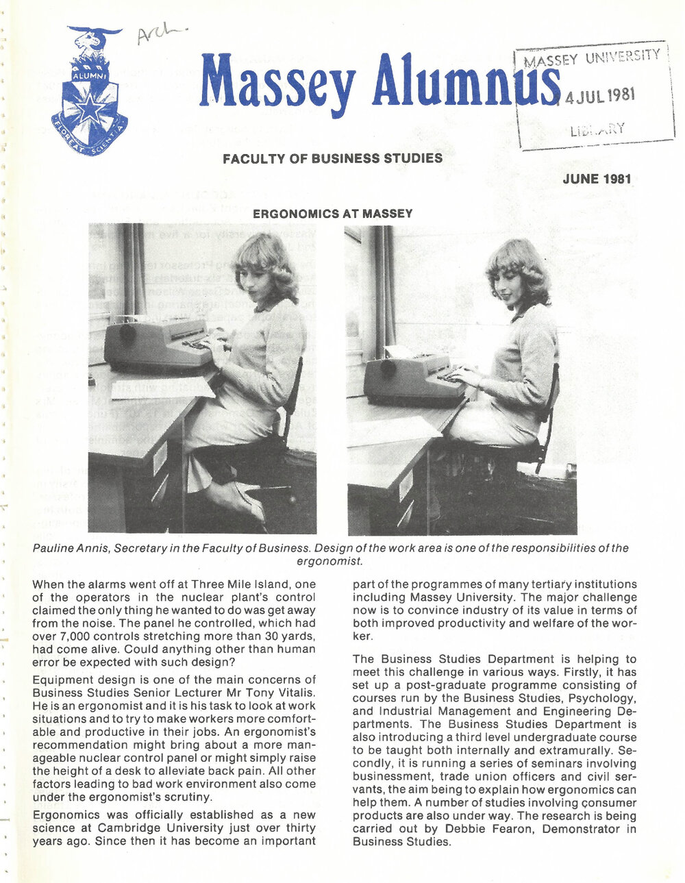 Massey Alumnus - Faculty of Business Studies, June 1981