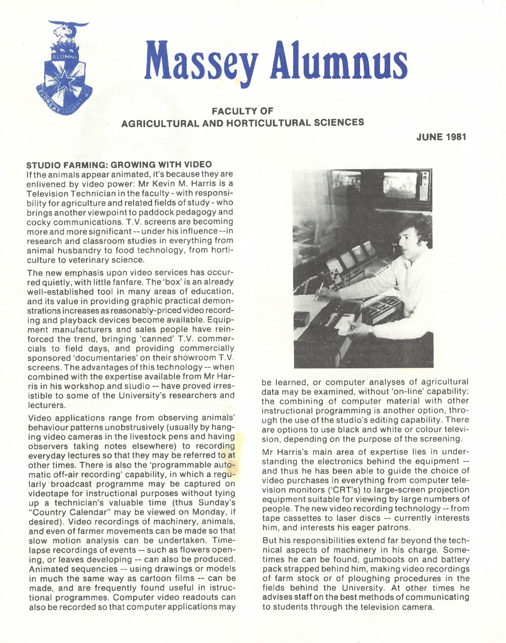 Massey Alumnus - Faculty of Agricultural and Horticultural Sciences, June 1981