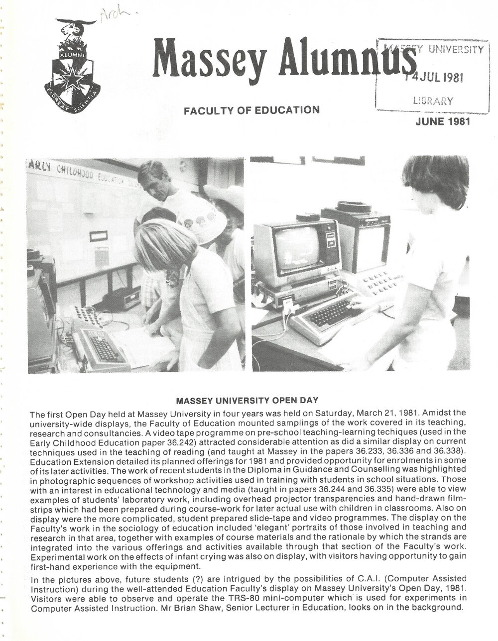 Massey Alumnus - Faculty of Education, June 1981