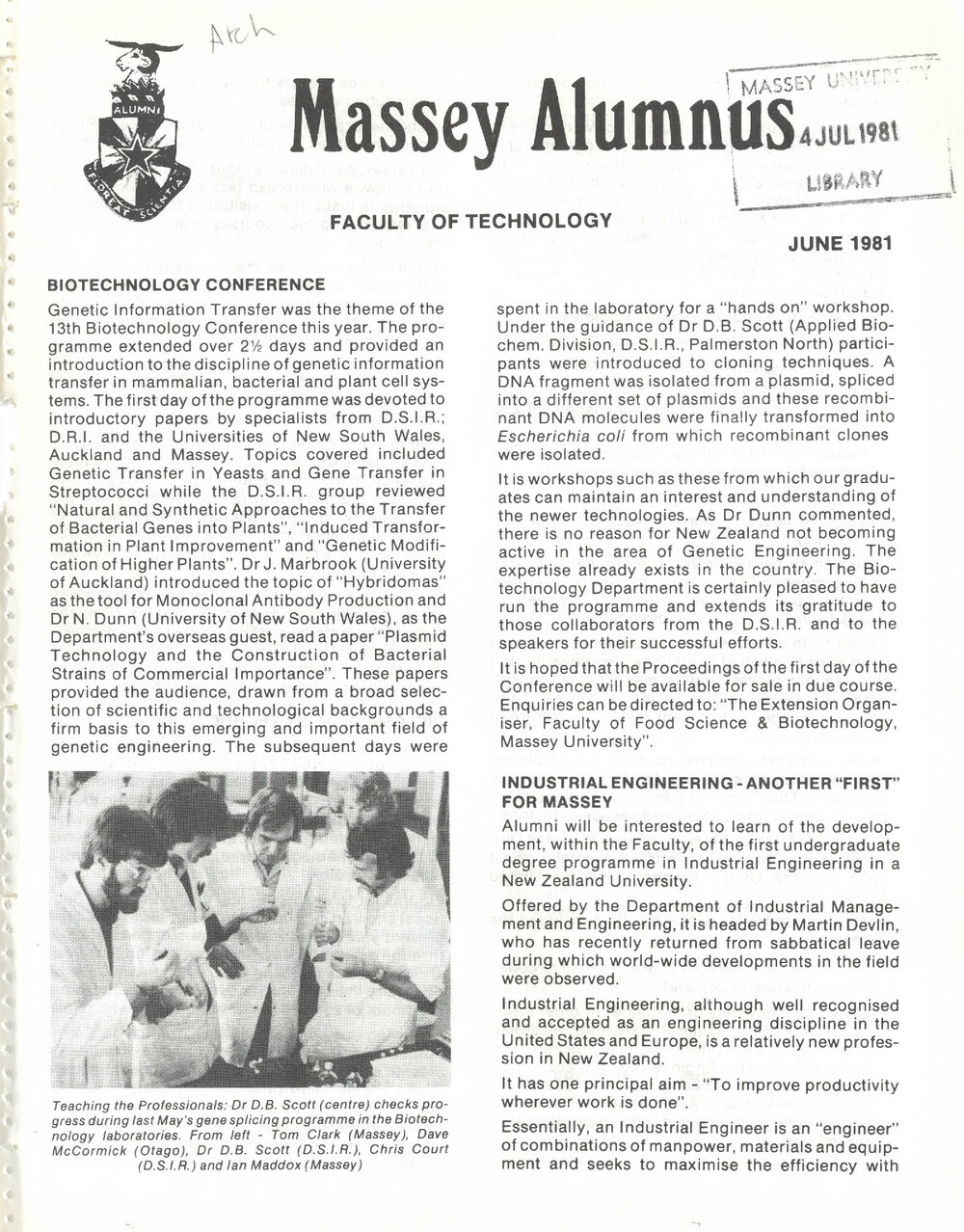 Massey Alumnus - Faculty of Technology, June 1981