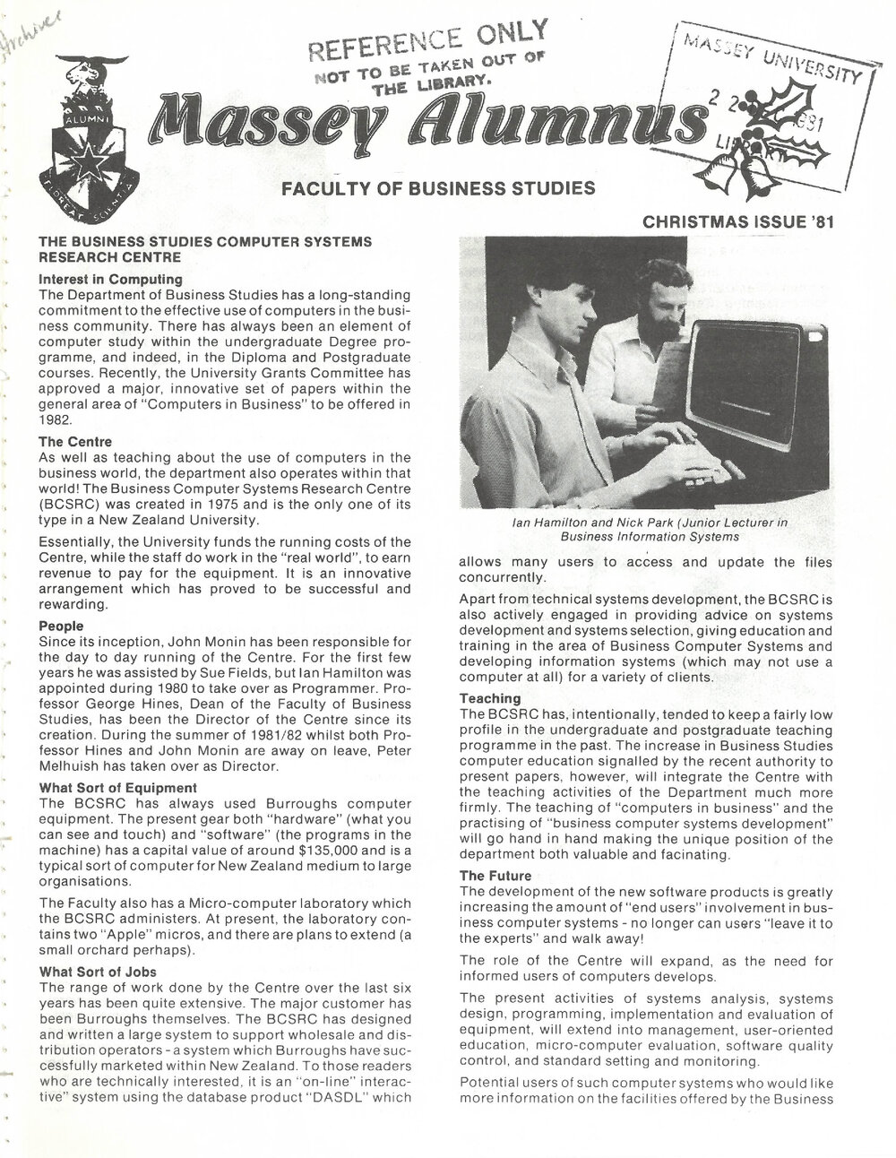 Massey Alumnus - Faculty of Business Studies, December 1981