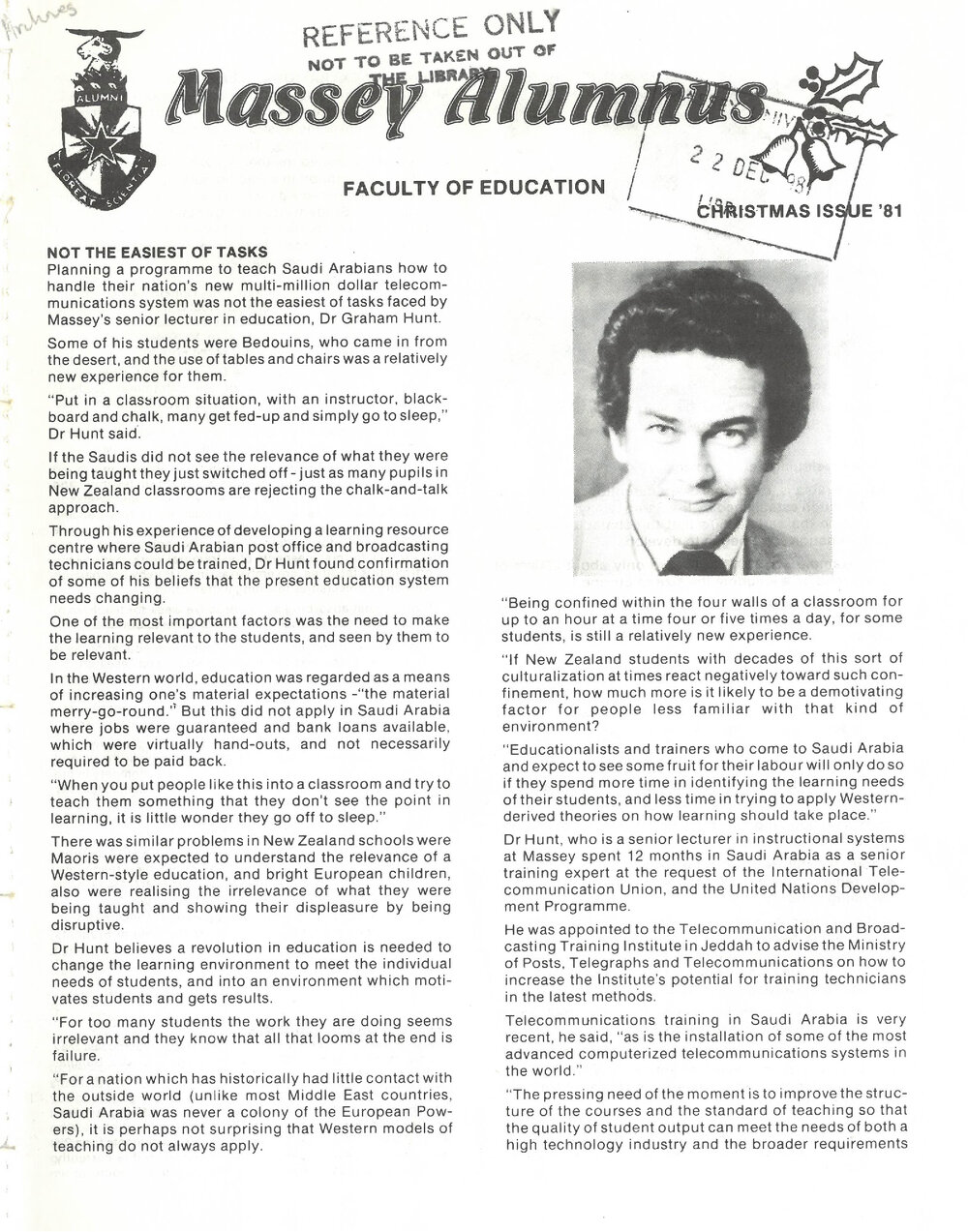 Massey Alumnus - Faculty of Education, December 1981