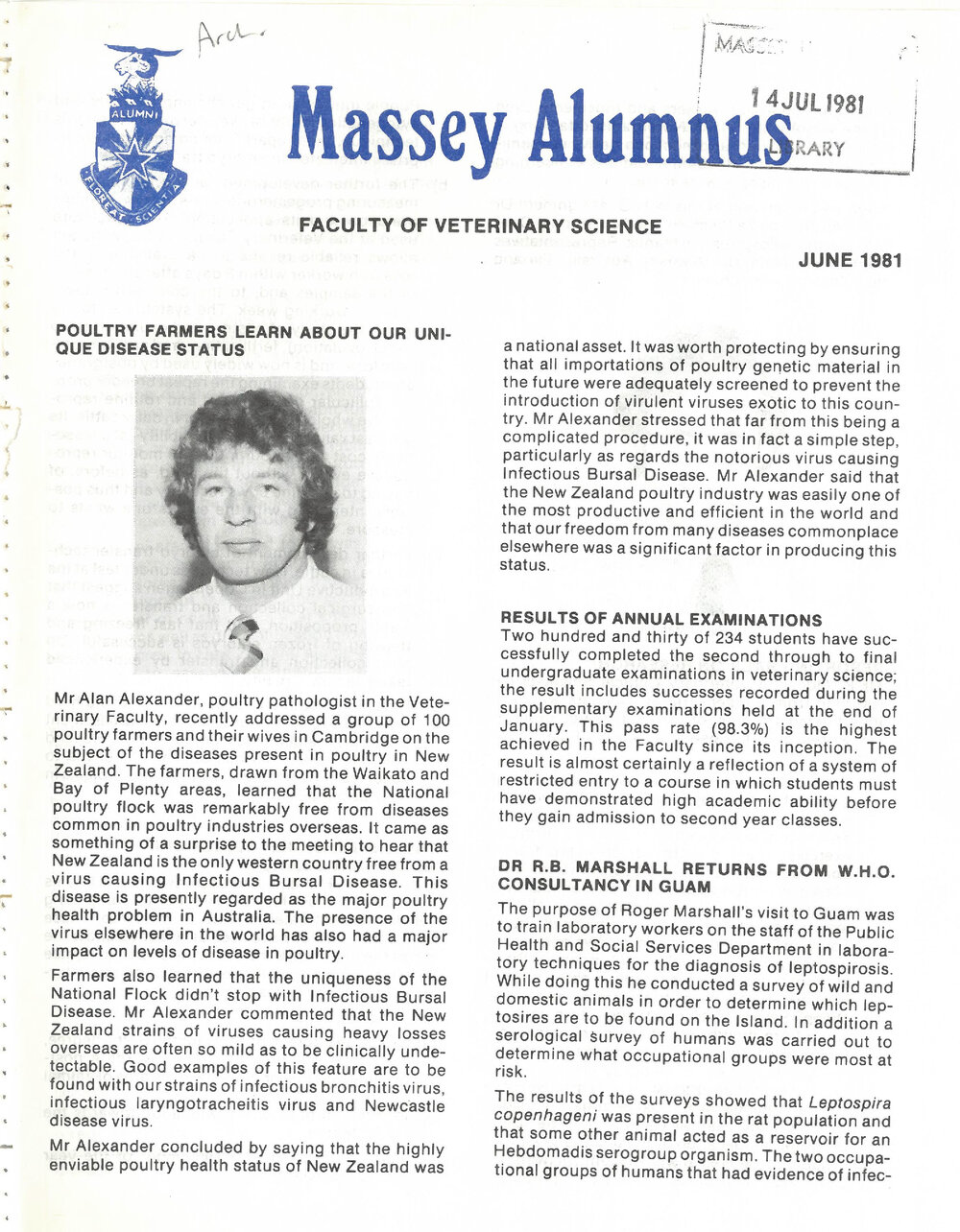 Massey Alumnus - Faculty of Veterinary Science, June 1981