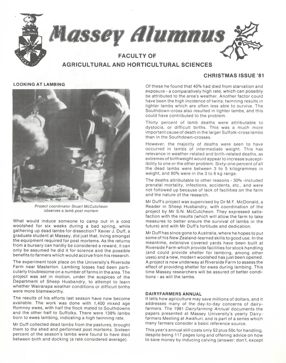 Massey Alumnus - Faculty of Agricultural and Horticultural Sciences, December 1981