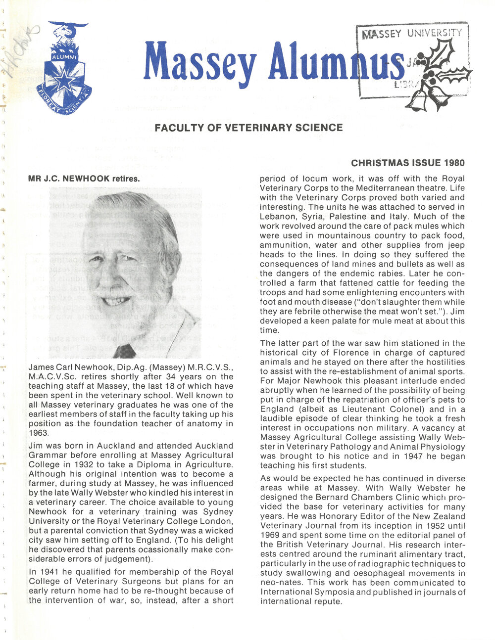 Massey Alumnus - Faculty of Veterinary Science, December 1980