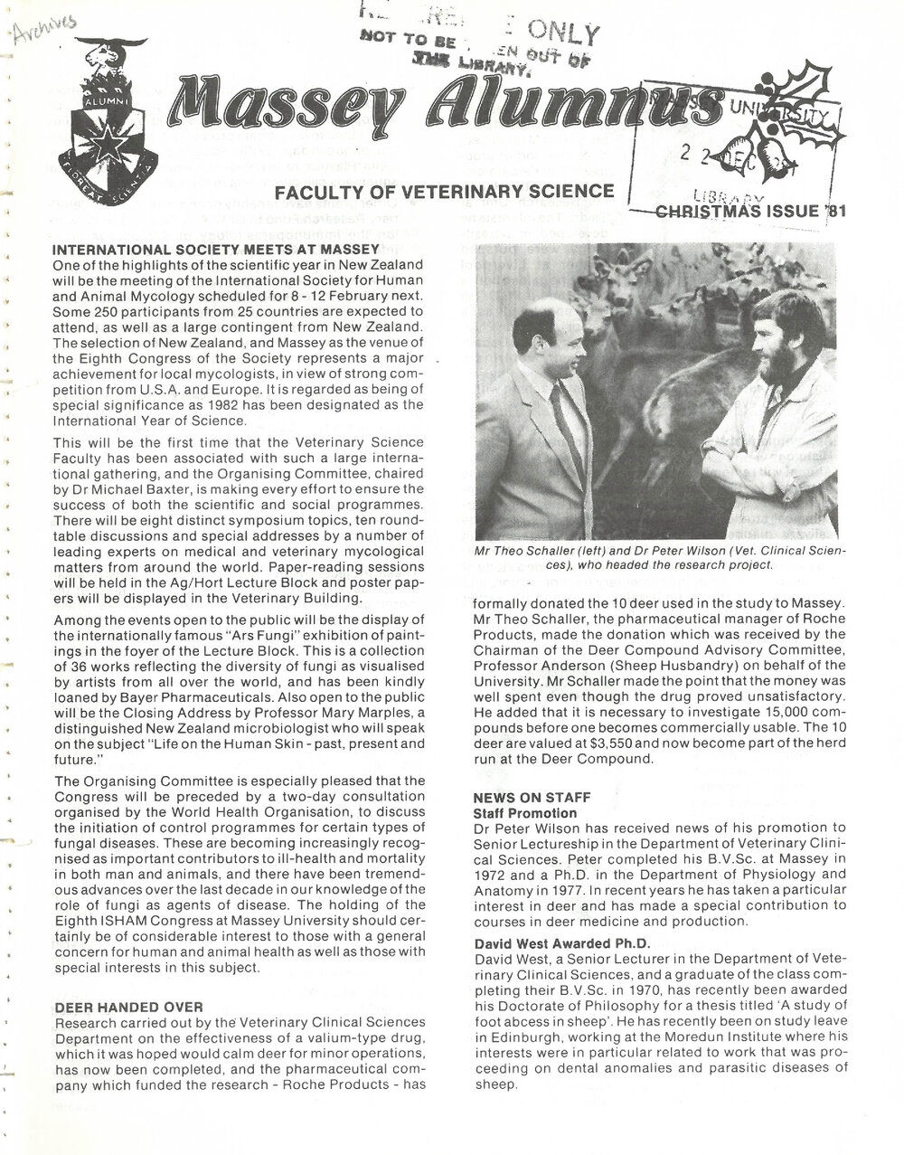Massey Alumnus - Faculty of Veterinary Science, December 1981