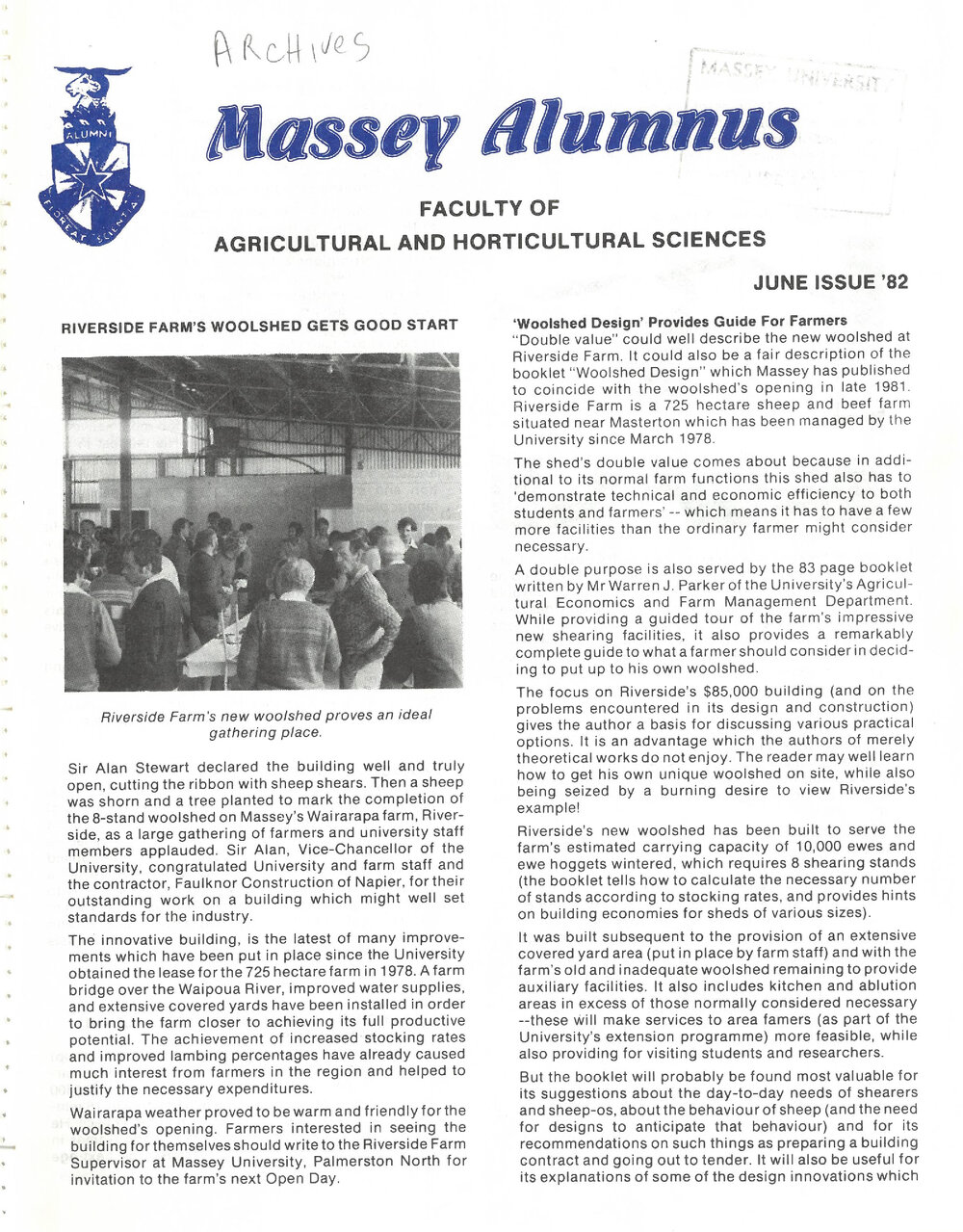 Massey Alumnus - Faculty of Agricultural and Horticultural Sciences, June 1982