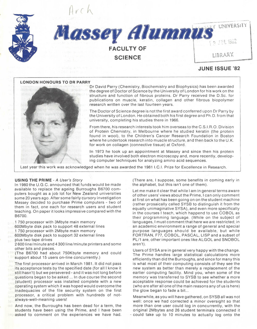 Massey Alumnus - Faculty of Science, June 1982