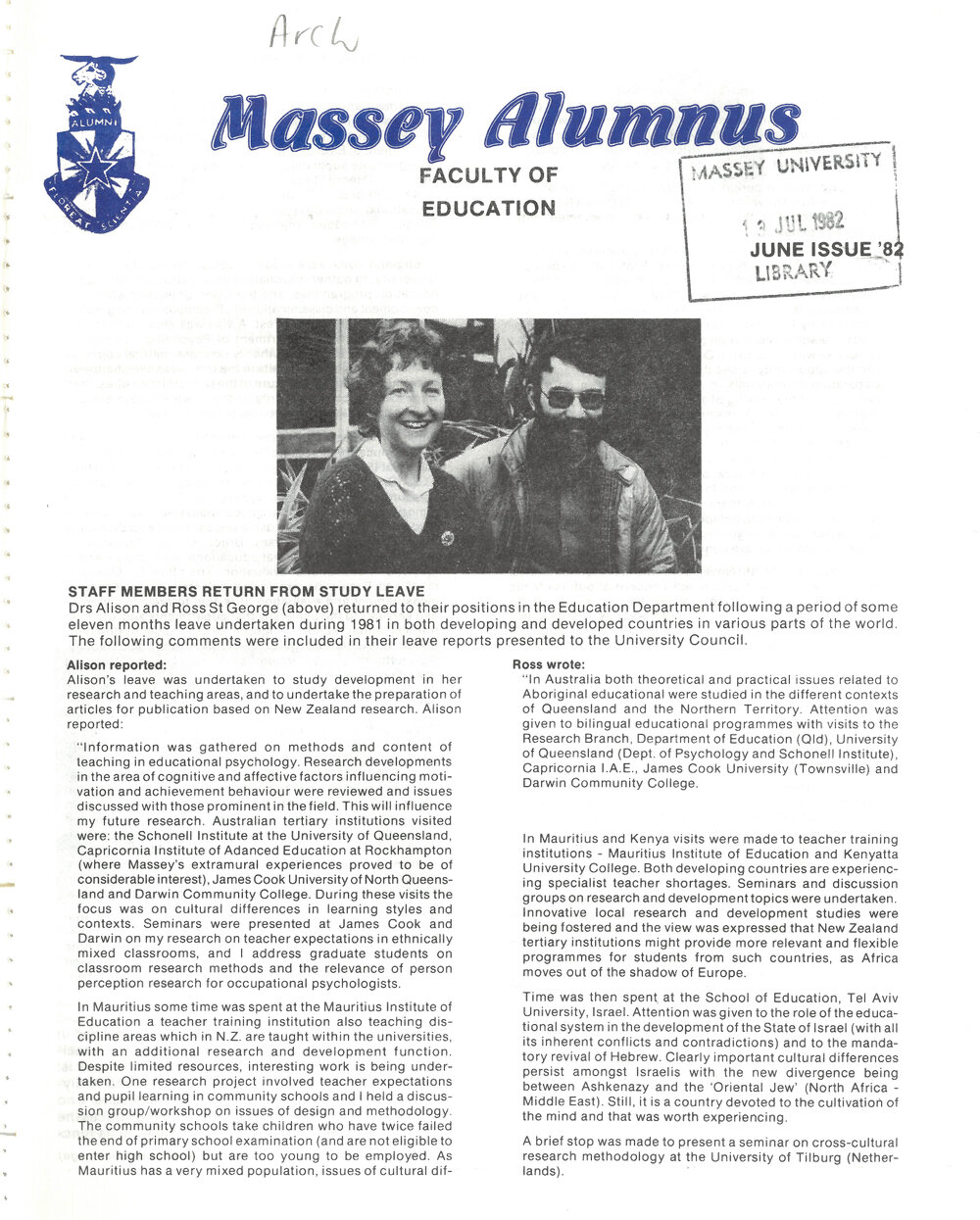 Massey Alumnus - Faculty of Education, June 1982
