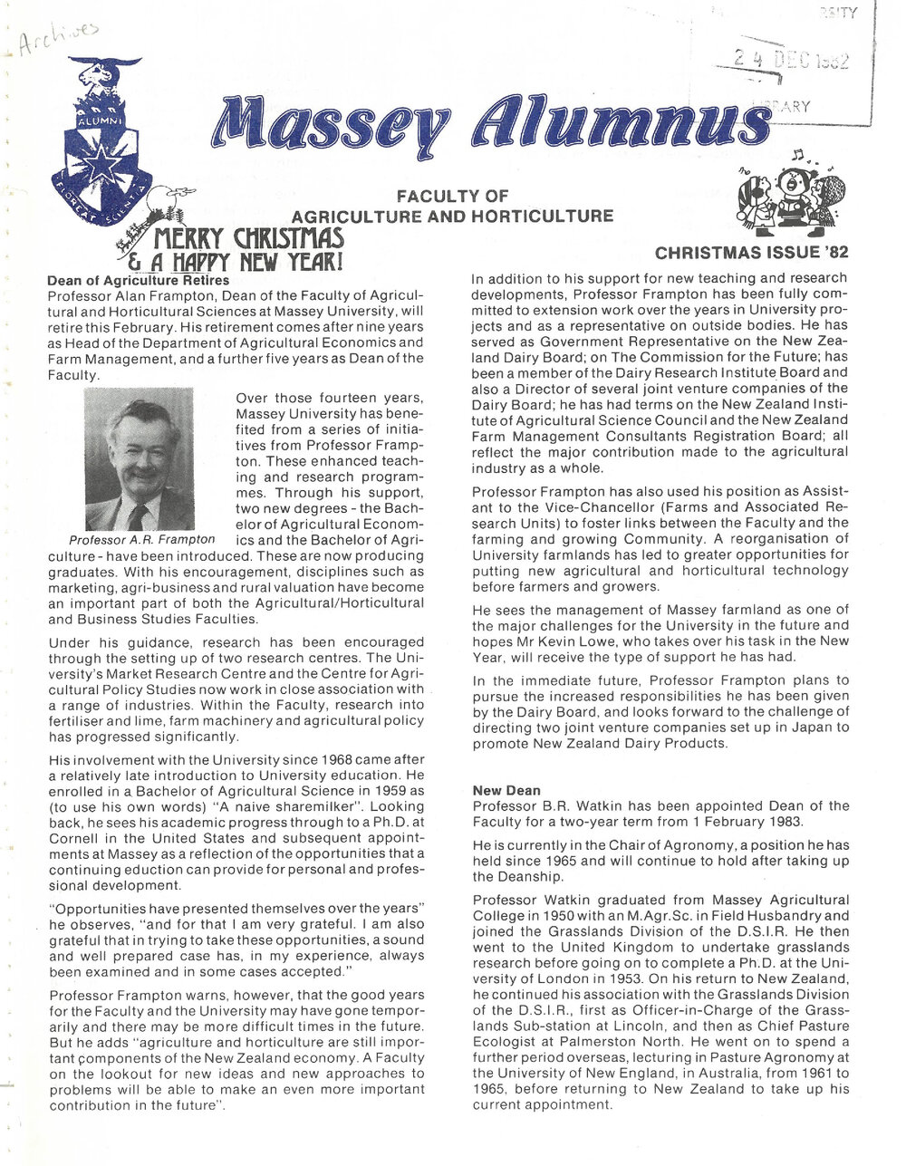 Massey Alumnus - Faculty of Agriculture and Horticulture, December 1982