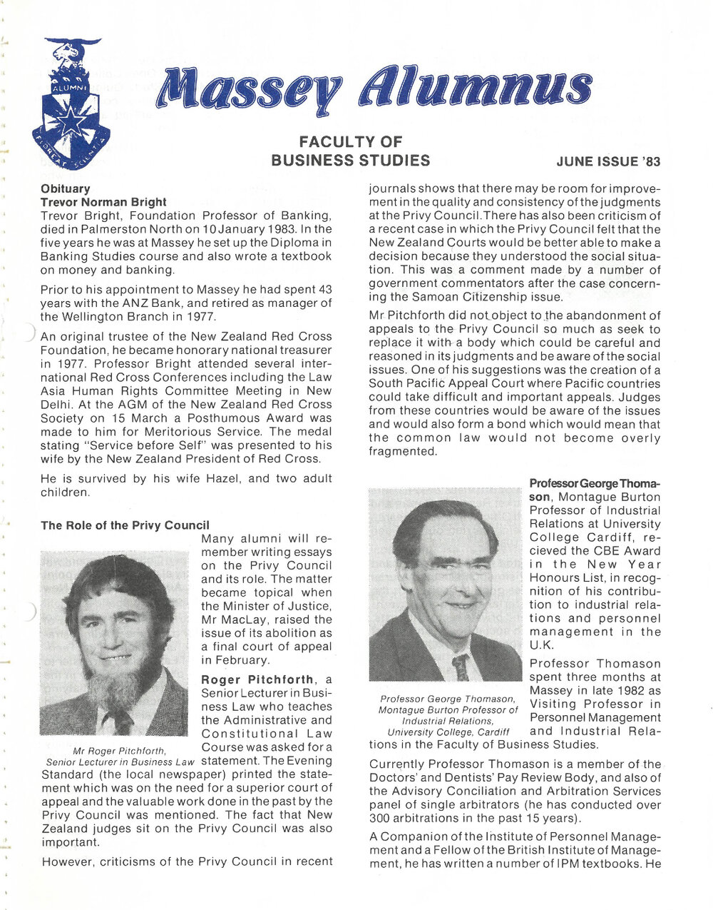 Massey Alumnus - Faculty of Business Studies, June 1983