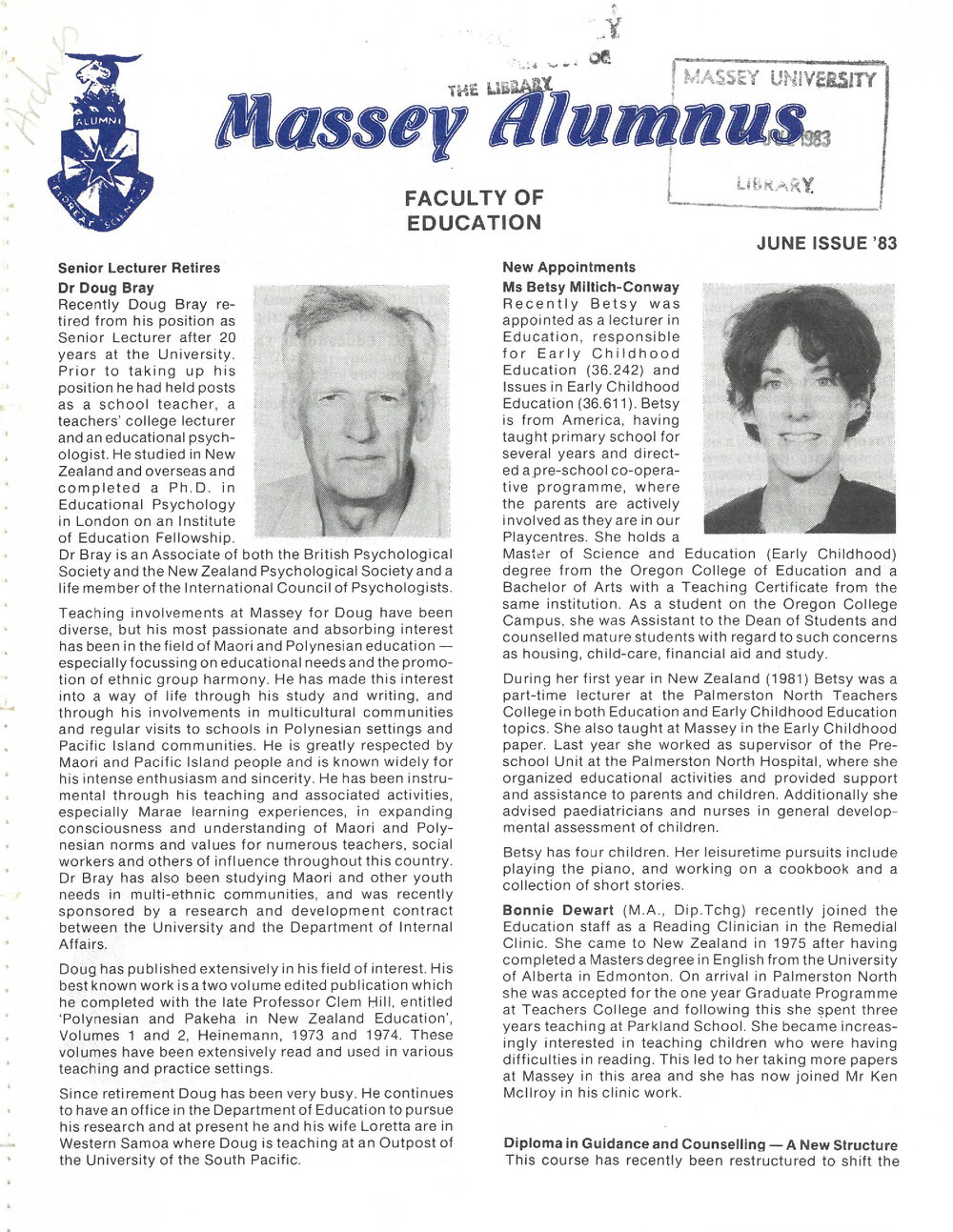 Massey Alumnus - Faculty of Education, June 1983