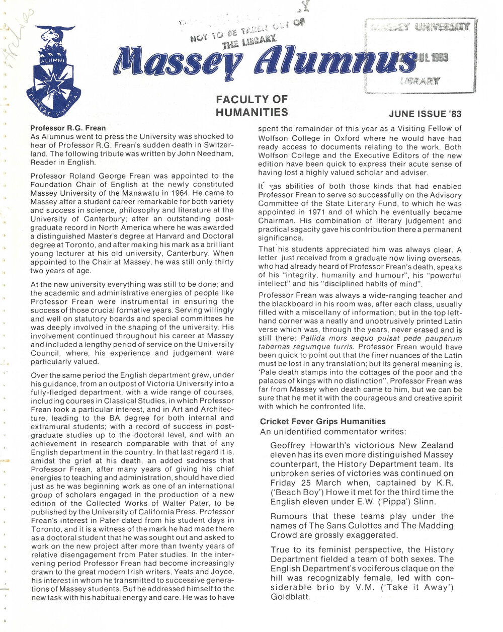 Massey Alumnus - Faculty of Humanities, June 1983