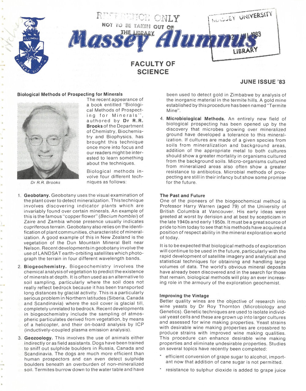 Massey Alumnus - Faculty of Science, June 1983