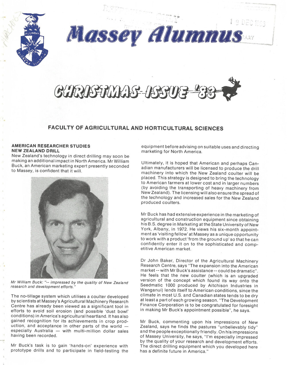 Massey Alumnus - Faculty of Agricultural and Horticultural Sciences, December 1983