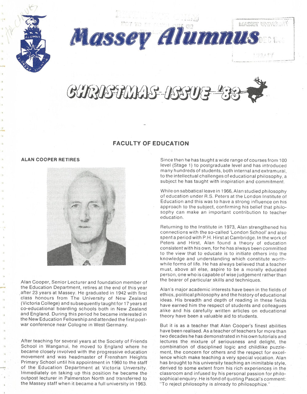 Massey Alumnus - Faculty of Education, December 1983