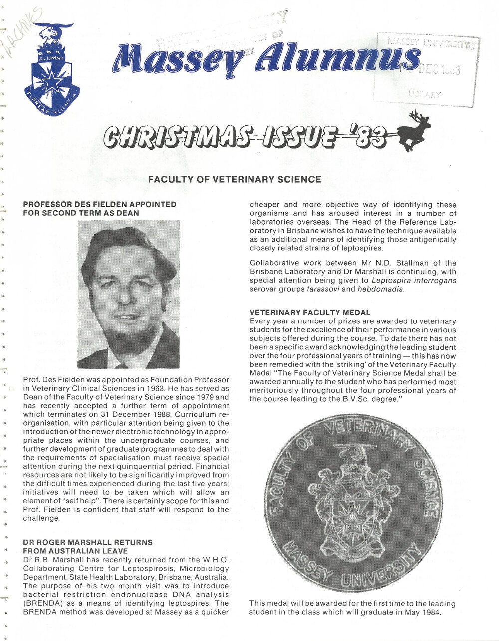 Massey Alumnus - Faculty of Veterinary Science, December 1983