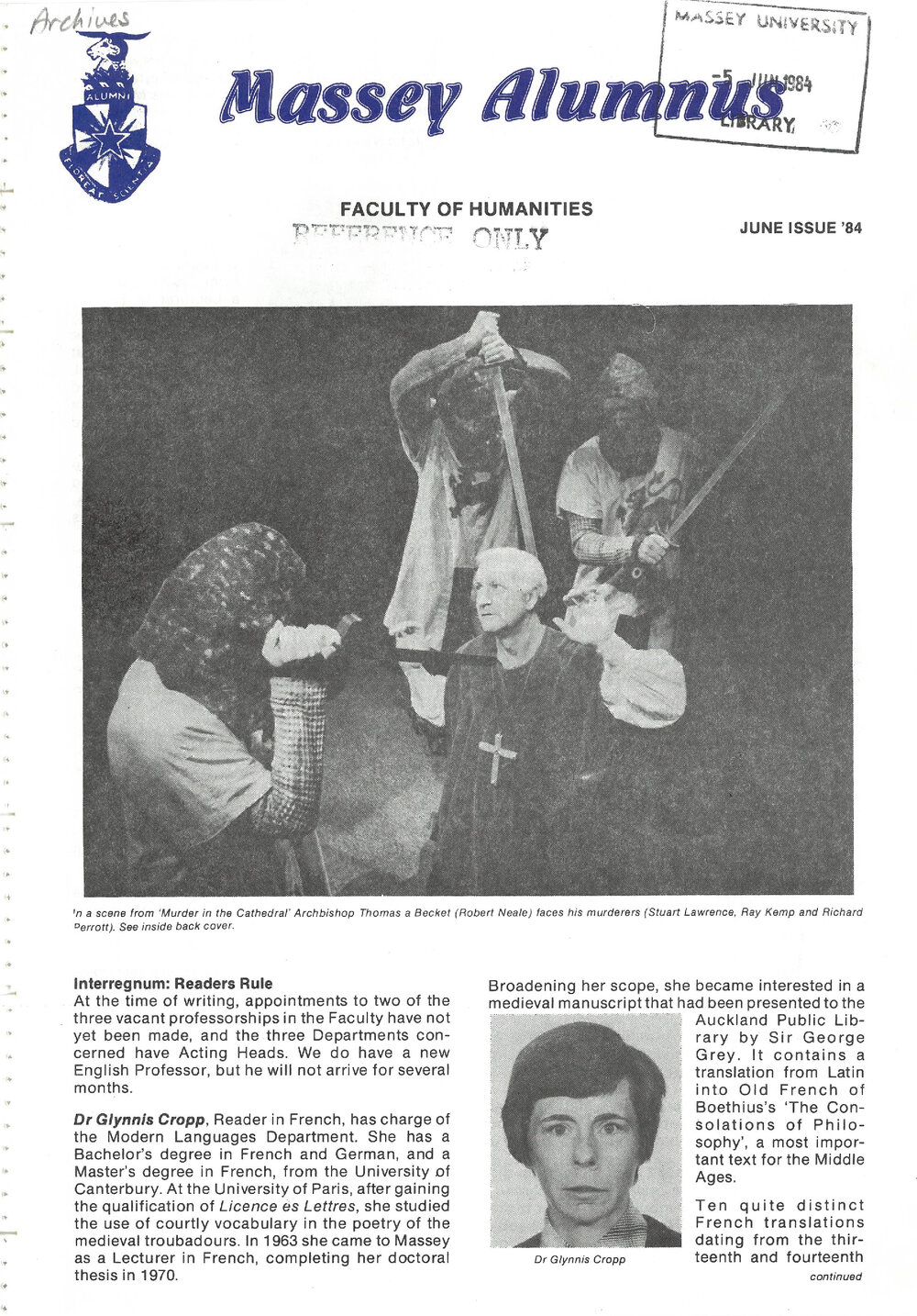 Massey Alumnus - Faculty of Humanities, June 1984