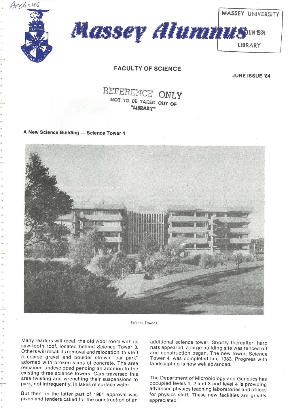 Massey Alumnus - Faculty of Science, June 1984