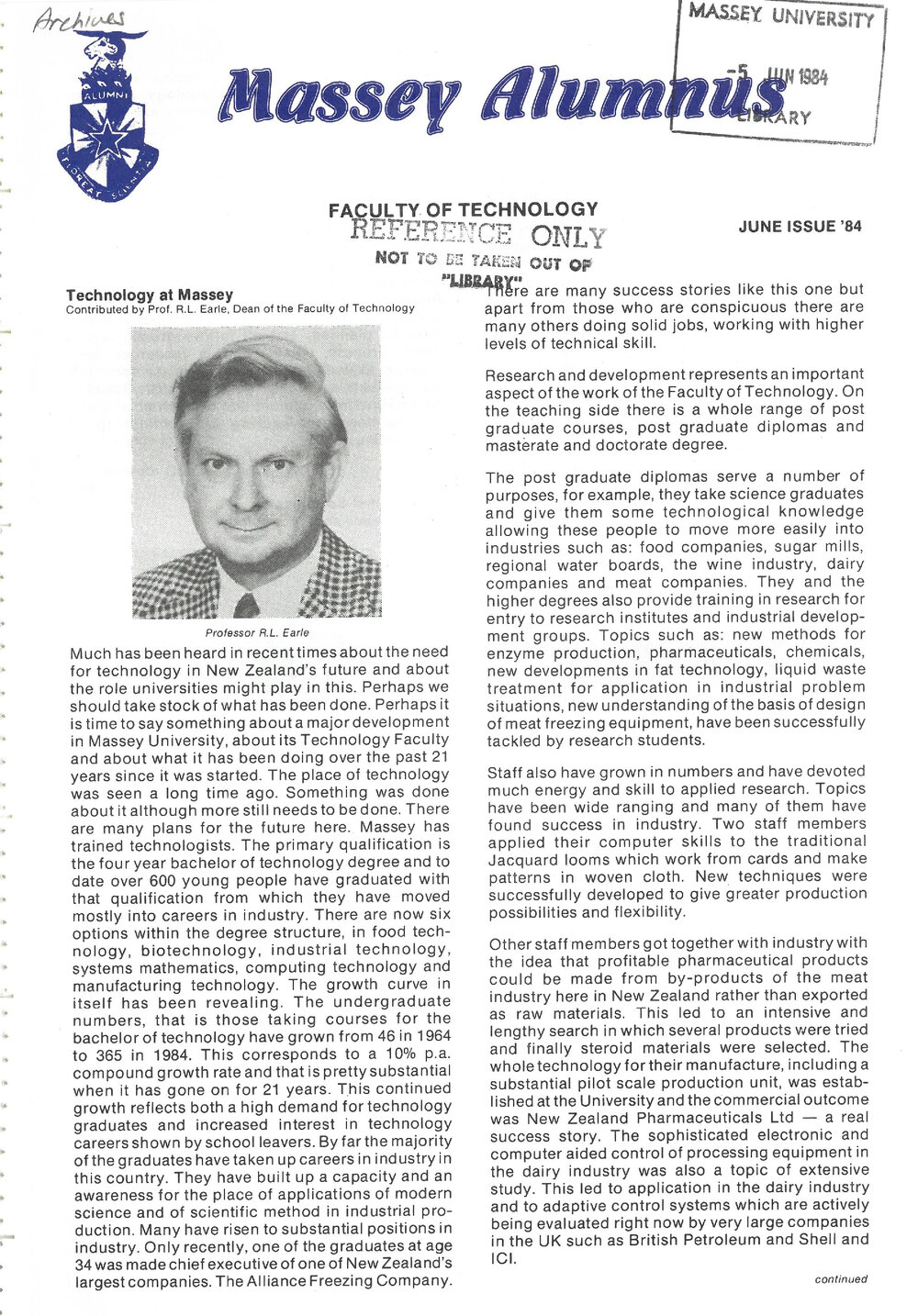 Massey Alumnus - Faculty of Technology, June 1984