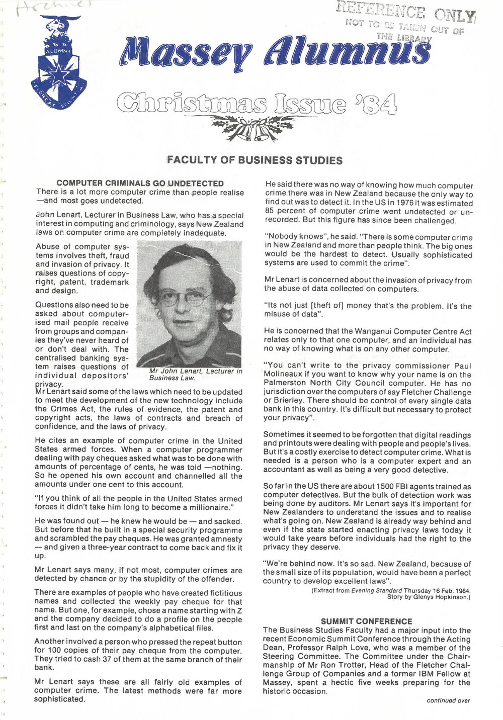 Massey Alumnus - Faculty of Business Studies, December 1984