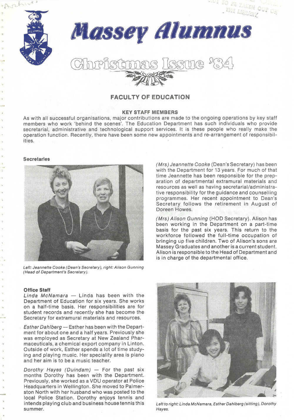 Massey Alumnus - Faculty of Education, December 1984