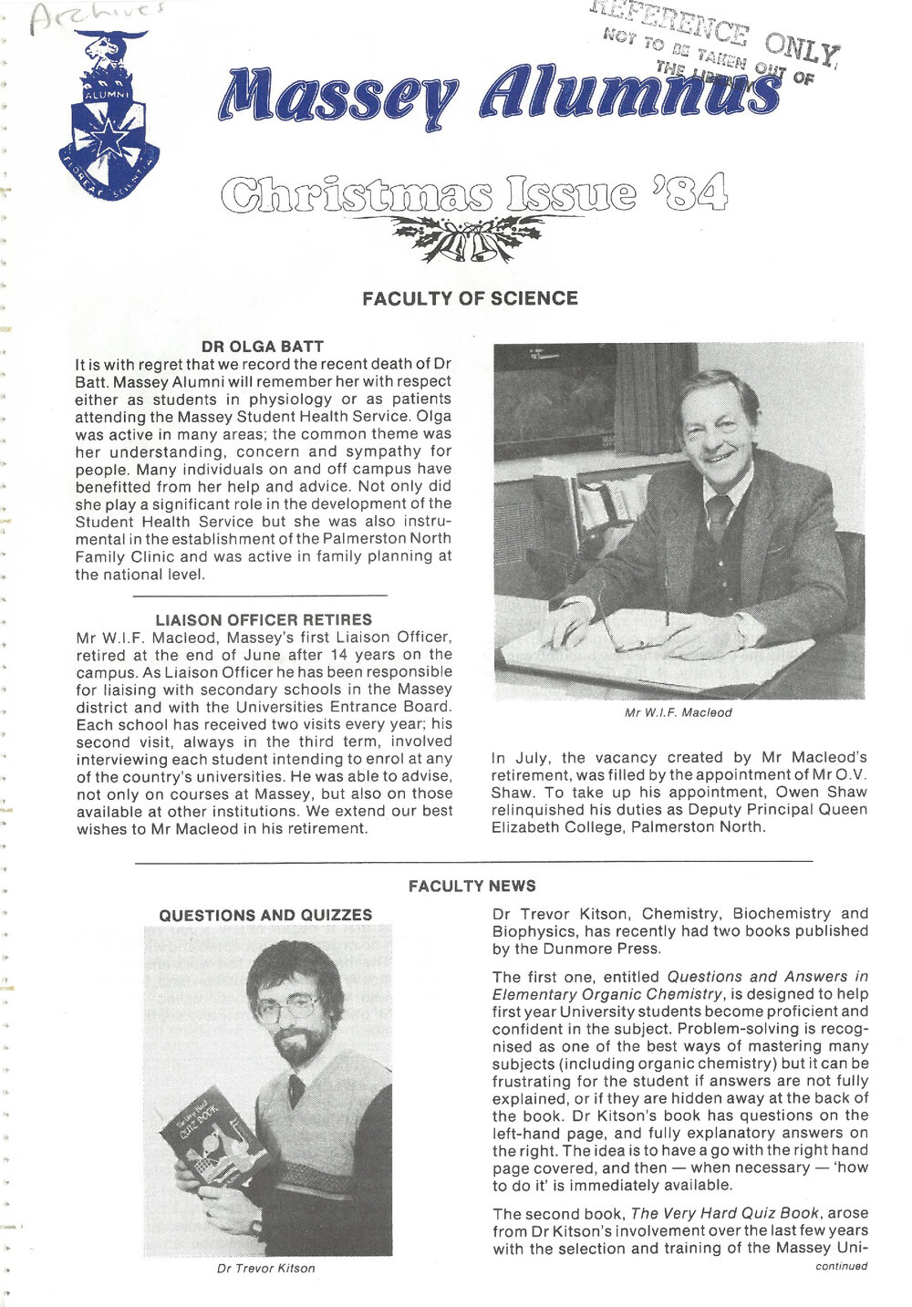 Massey Alumnus - Faculty of Science, December 1984