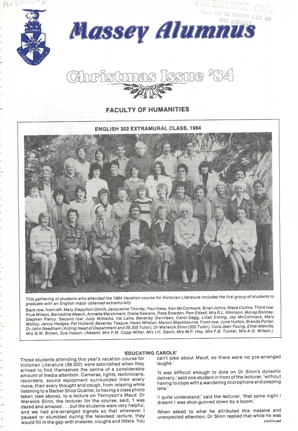 Massey Alumnus - Faculty of Humanities, December 1984