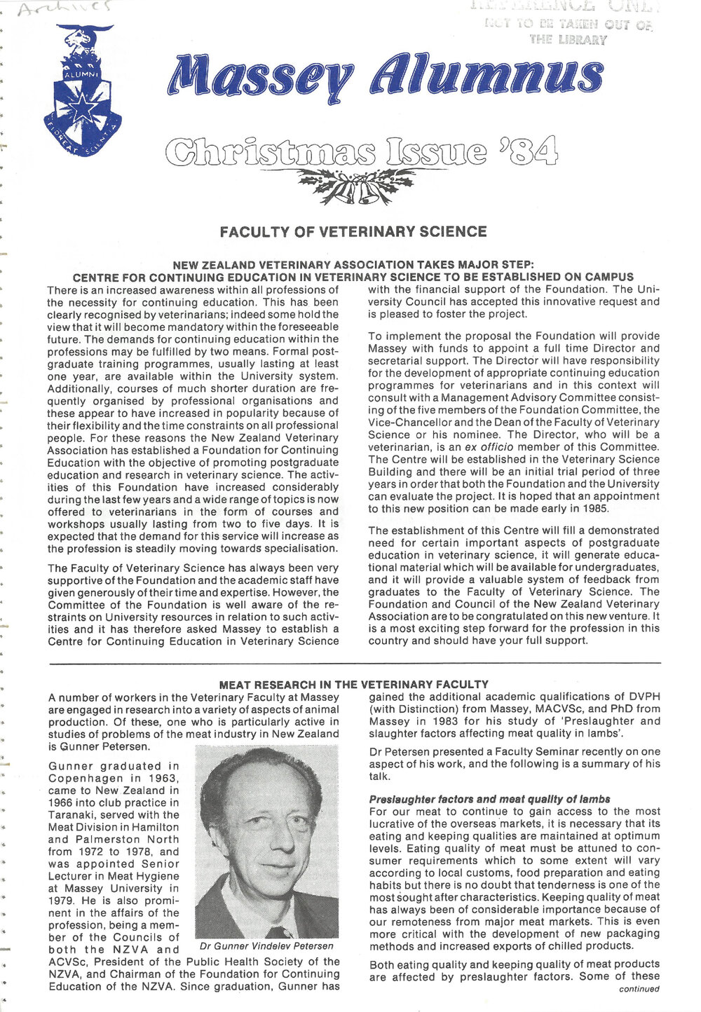 Massey Alumnus - Faculty of Veterinary Science, December 1984