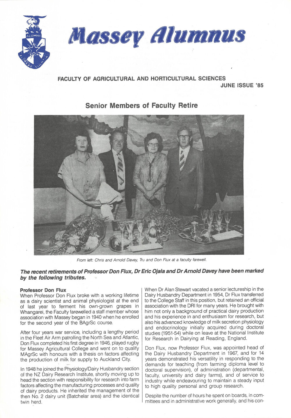 Massey Alumnus - Faculty of Agricultural and Horticultural Sciences, June 1985