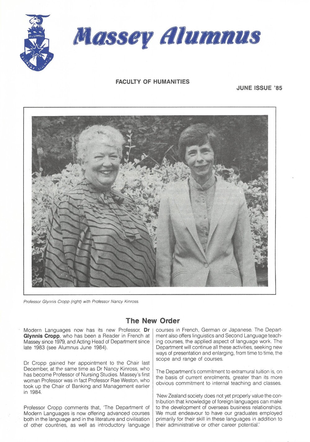 Massey Alumnus - Faculty of Humanities, June 1985