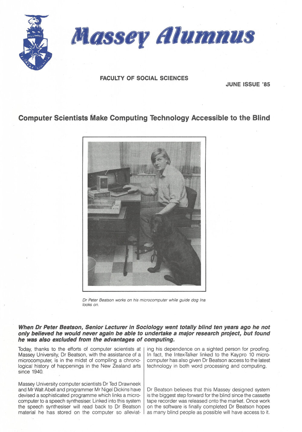 Massey Alumnus - Faculty of Social Sciences, June 1985