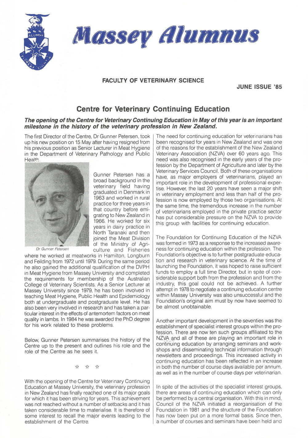 Massey Alumnus - Faculty of Veterinary Science, June 1985