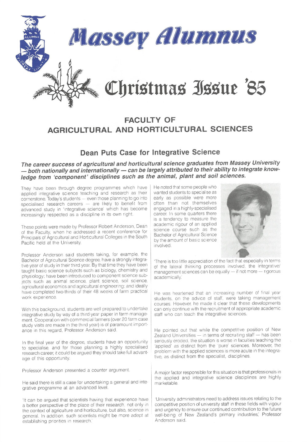 Massey Alumnus - Faculty of Agricultural and Horticultural Sciences, December 1985