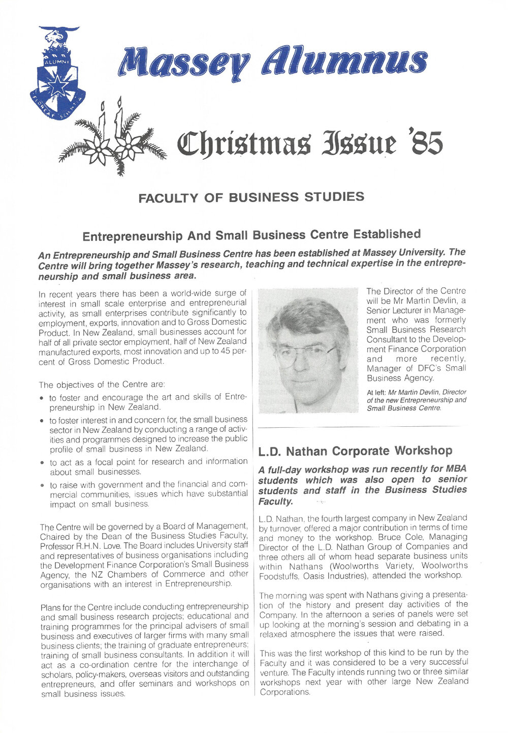 Massey Alumnus - Faculty of Business Studies, December 1985