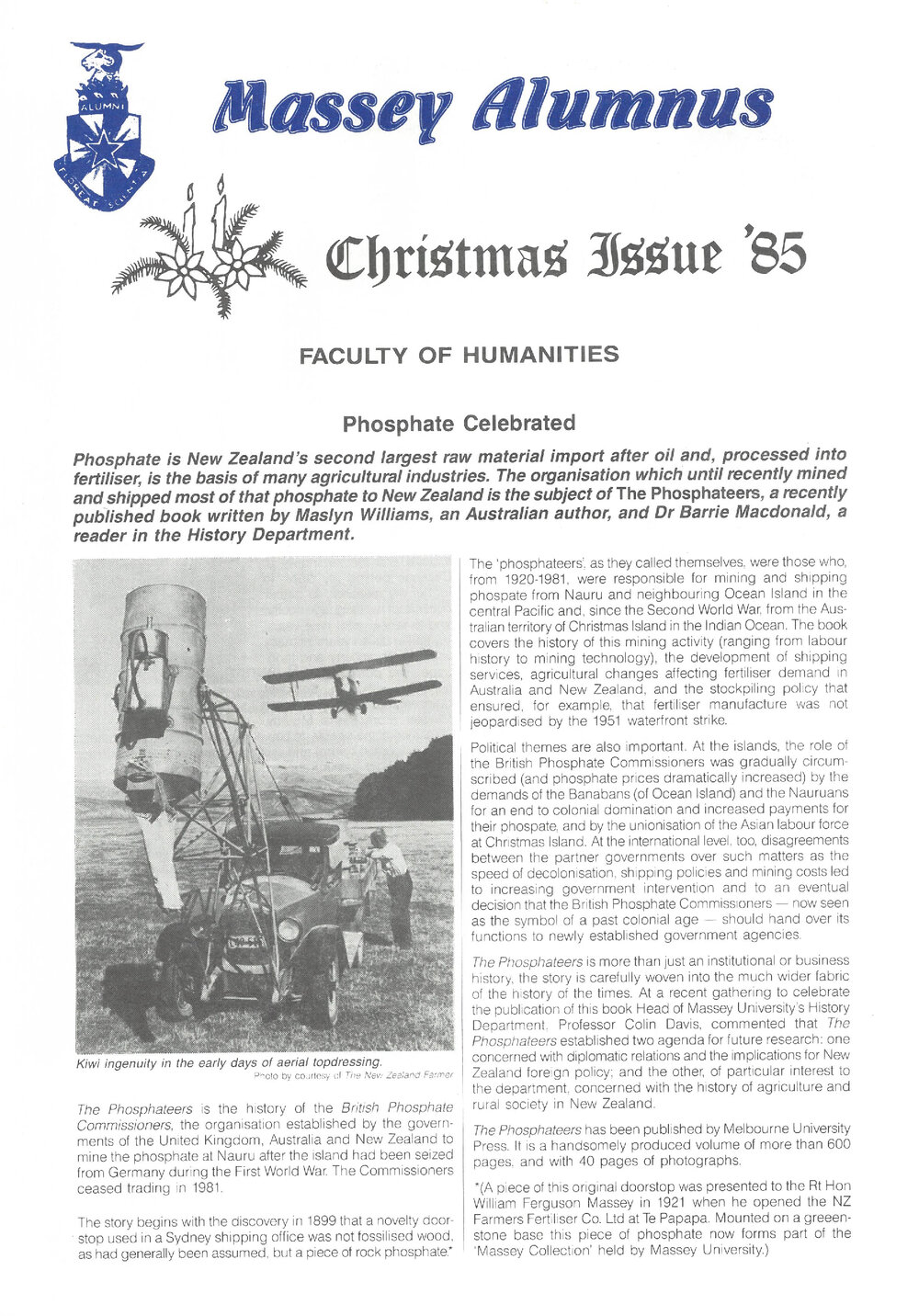 Massey Alumnus - Faculty of Humanities, December 1985