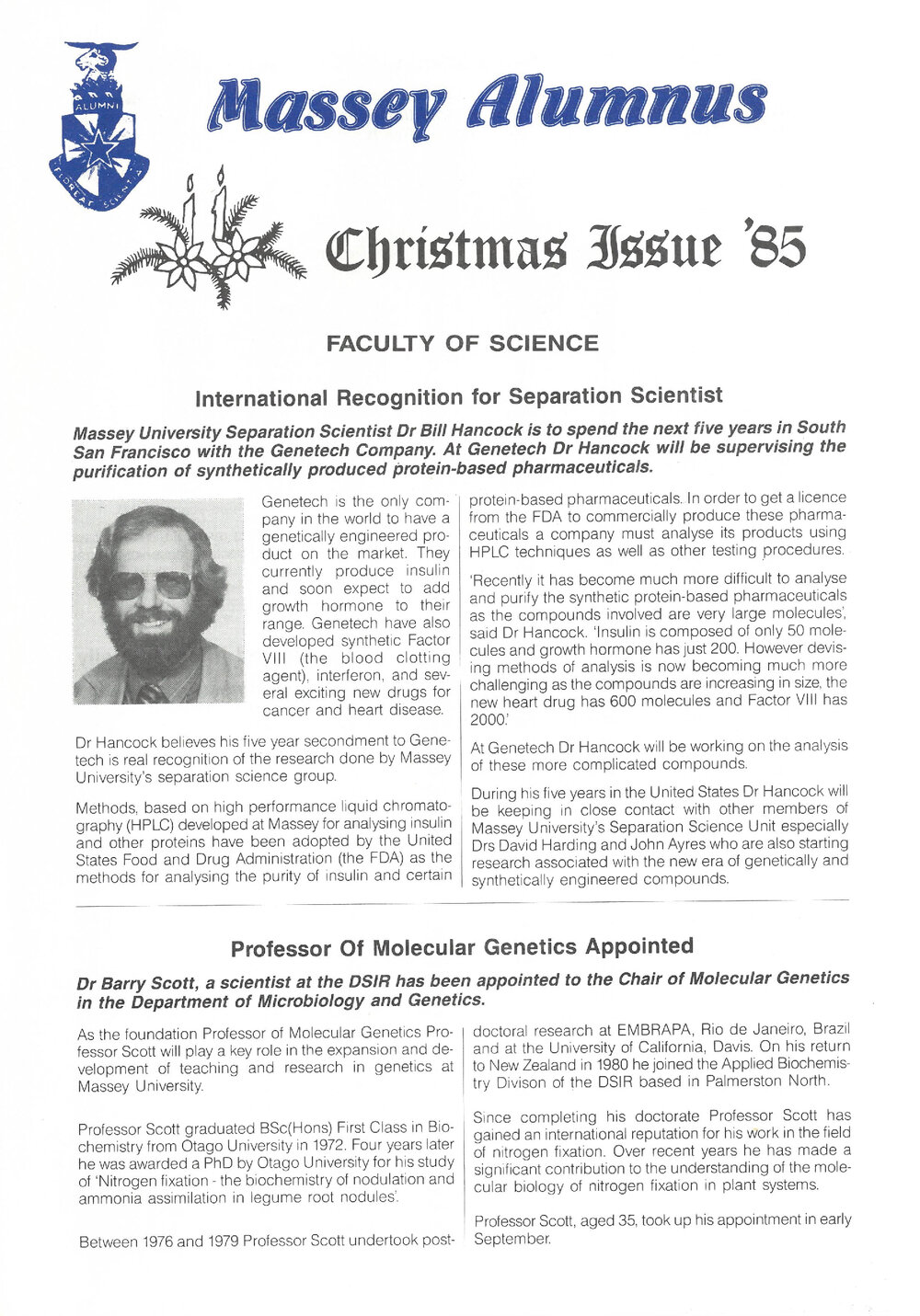 Massey Alumnus - Faculty of Science, December 1985